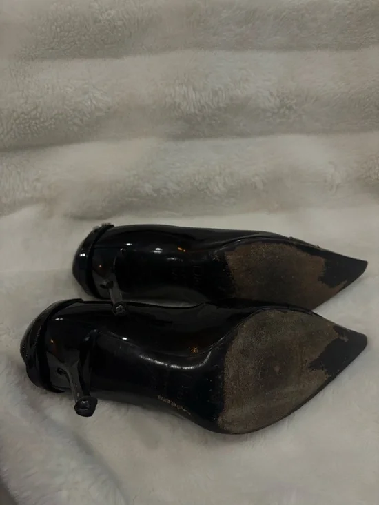 Christian Dior Black Patent Leather Pointed-Toe Heels with Silver D Buckle - Picture 5 of 8